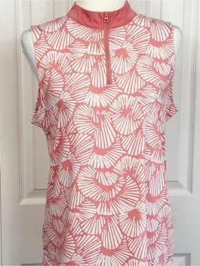 Tommy Bahama Golf Coral Pink & White Print Sleeveless Zip Tank Top Large